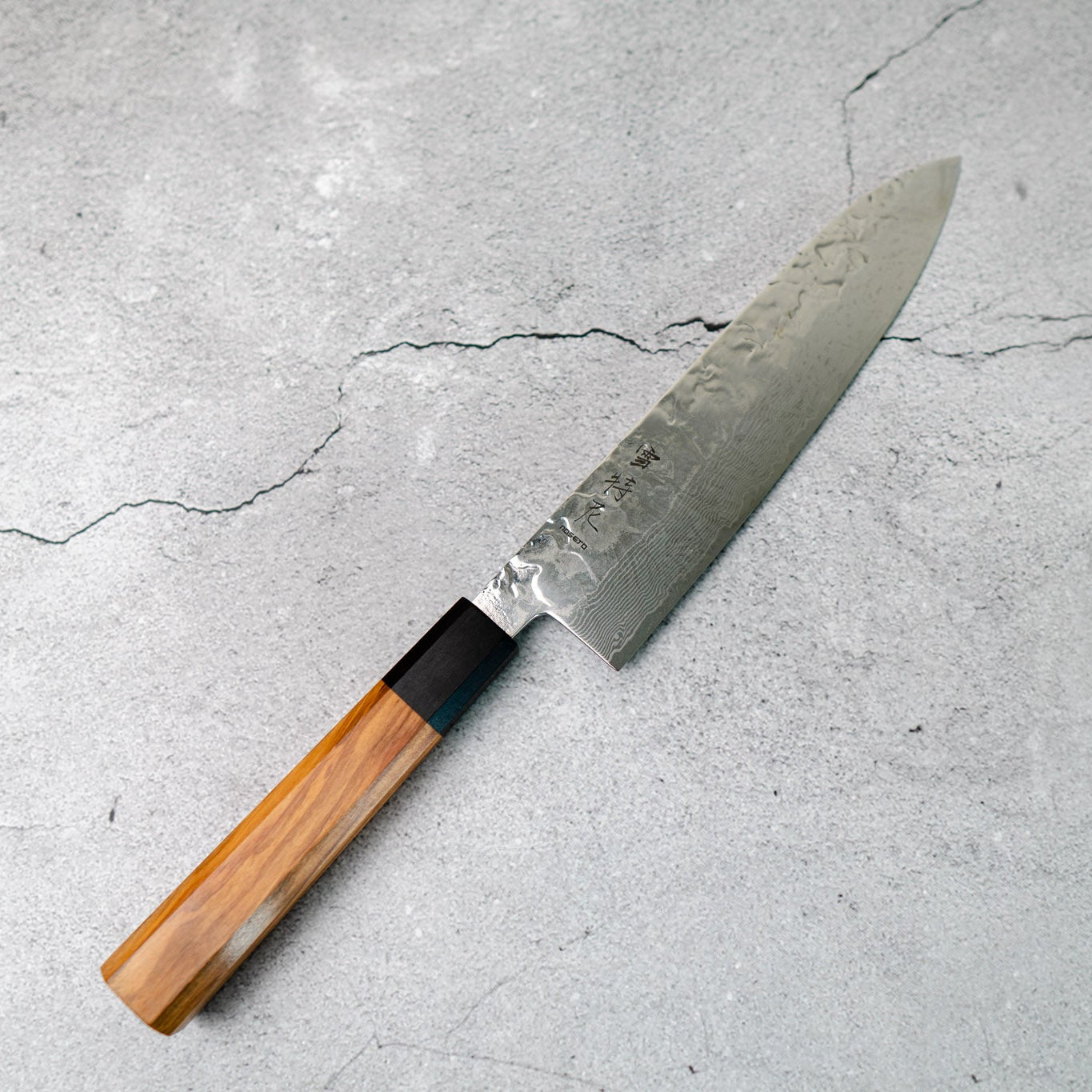 Noseto Gami 67-Layer Damascus Gyuto 210mm Mirror Polish with Ebony & Olive Wood Octagonal Handle