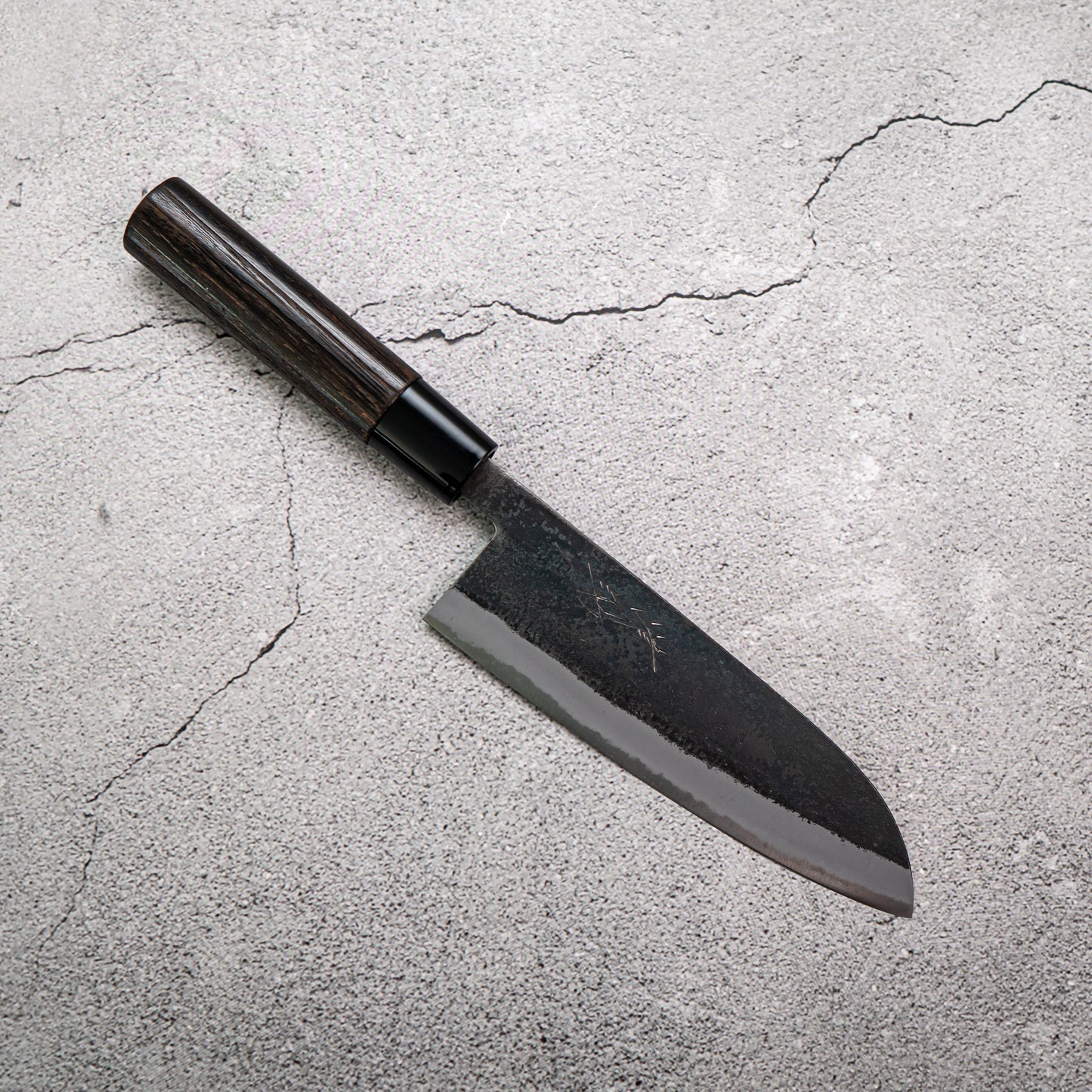 Seisuke Santoku 165mm White Steel Kurouchi Japanese Knife Burned Chestnuts Handle