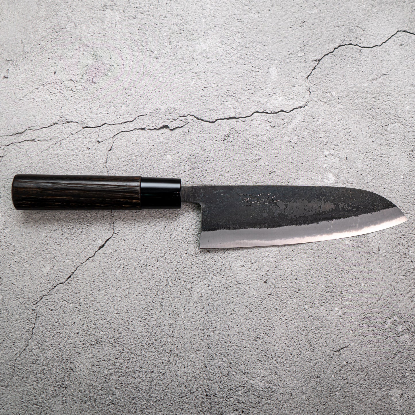 Seisuke Santoku 165mm White Steel Kurouchi Japanese Knife Burned Chestnuts Handle