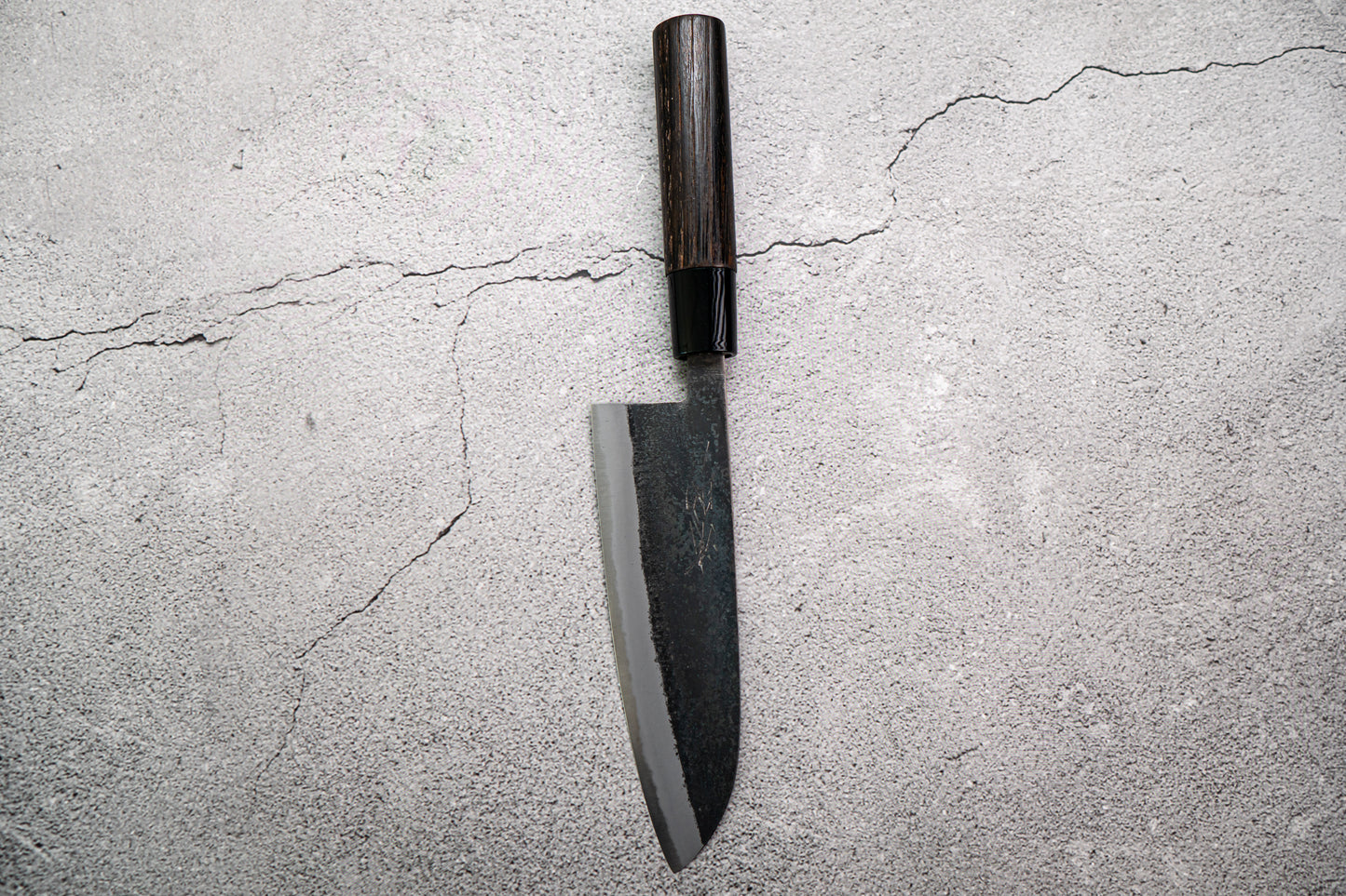 Seisuke Santoku 165mm White Steel Kurouchi Japanese Knife Burned Chestnuts Handle