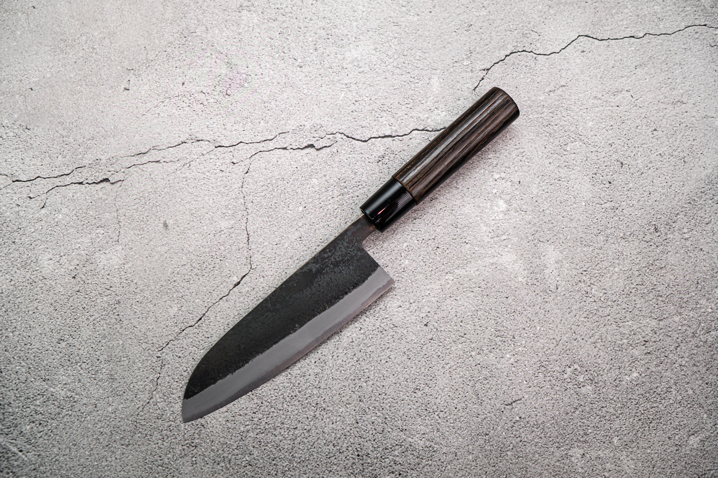 Seisuke Santoku 165mm White Steel Kurouchi Japanese Knife Burned Chestnuts Handle