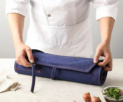 Rouleau de couteaux de chef en toile à 8 emplacements