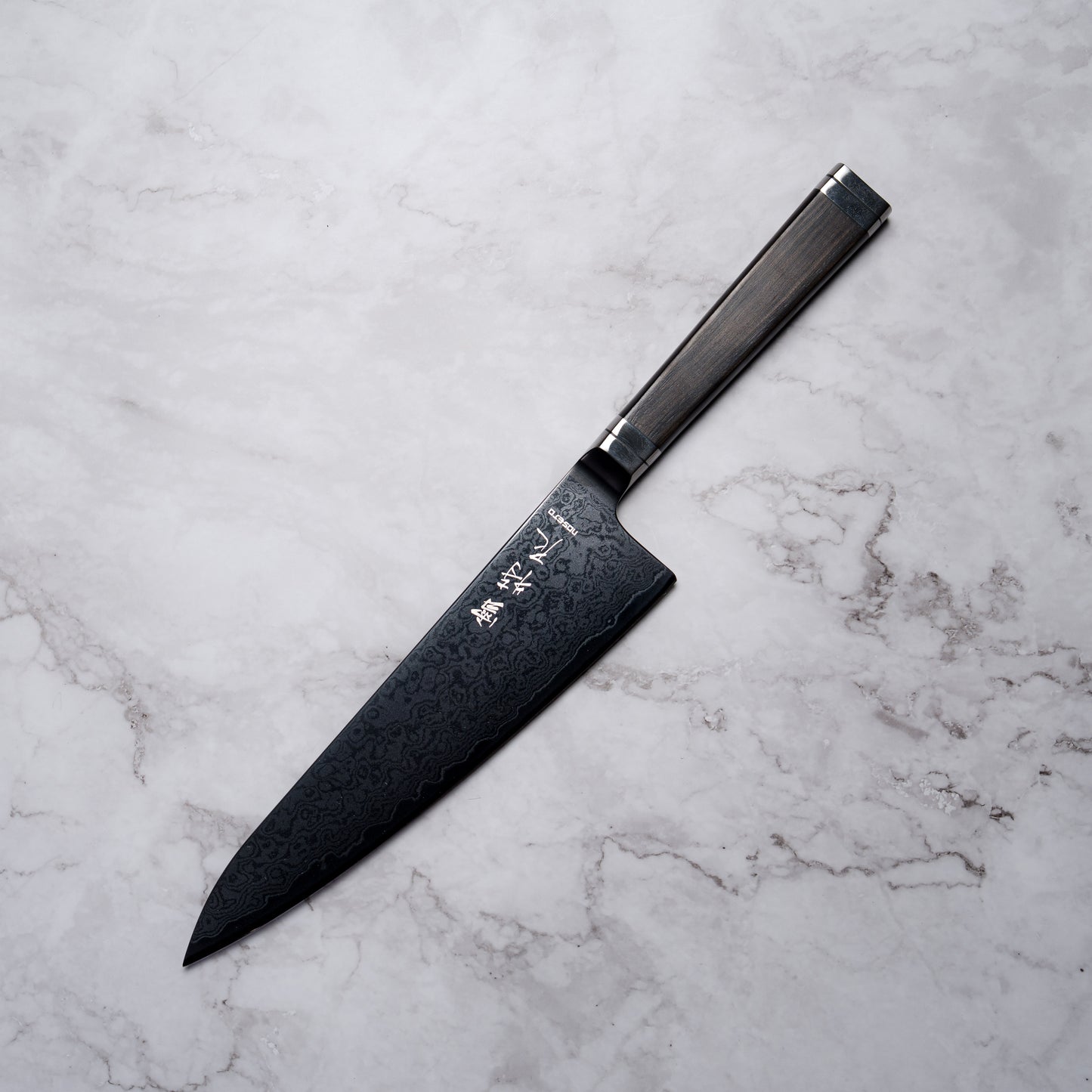 Noseto Buto Gyuto 210mm Aus-8 Black Titanium Damascus Ebony Handle