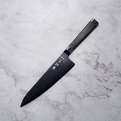 Noseto Buto Gyuto 210mm Aus-8 Black Titanium Damascus Ebony Handle