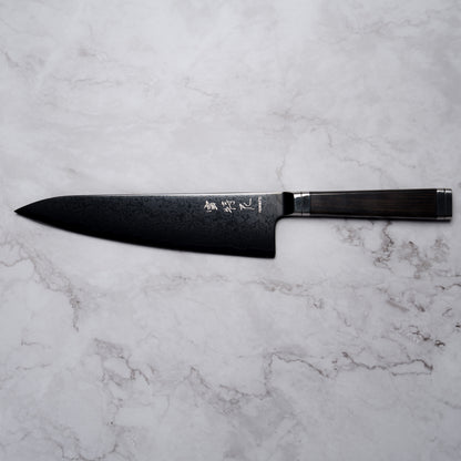 Noseto Buto Gyuto 210mm Aus-8 Black Titanium Damascus Ebony Handle
