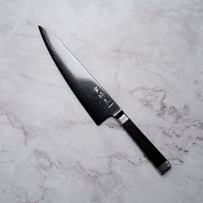 Noseto Buto Gyuto 210mm Aus-8 Black Titanium Damascus Ebony Handle