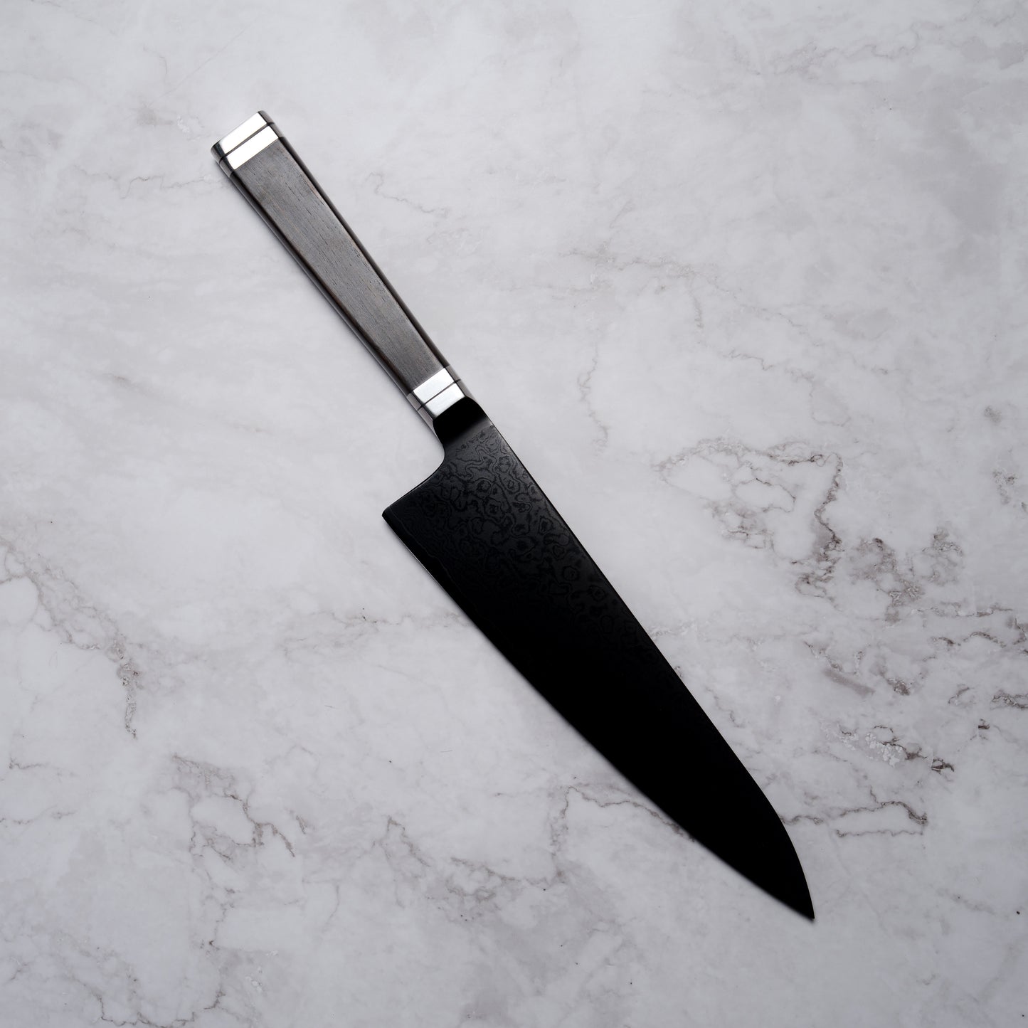 Noseto Buto Gyuto 210mm Aus-8 Black Titanium Damascus Ebony Handle