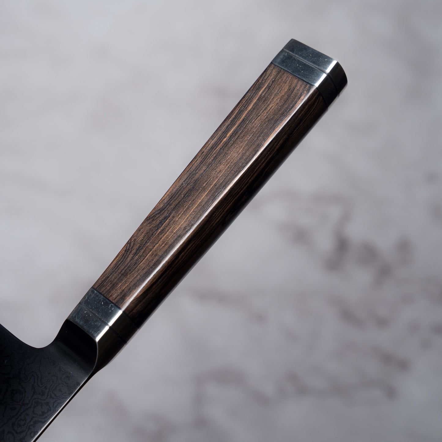 Noseto Buto Bread Knife 210mm Aus-8 Black Titanium Damascus Ebony Handle