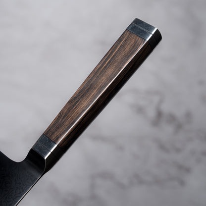 Noseto Buto Bread Knife 210mm Aus-8 Black Titanium Damascus Ebony Handle