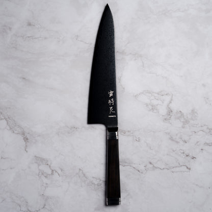 Noseto Buto Gyuto 210mm Aus-8 Black Titanium Damascus Ebony Handle