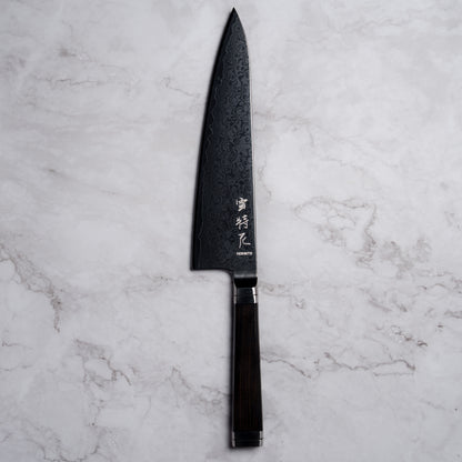 Noseto Buto Gyuto 210mm Aus-8 Black Titanium Damascus Ebony Handle