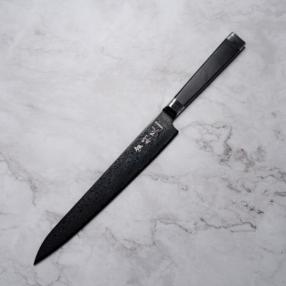 Noseto Buto Sujihiki 240mm Aus-8 Black Titanium Damascus Ebony Handle