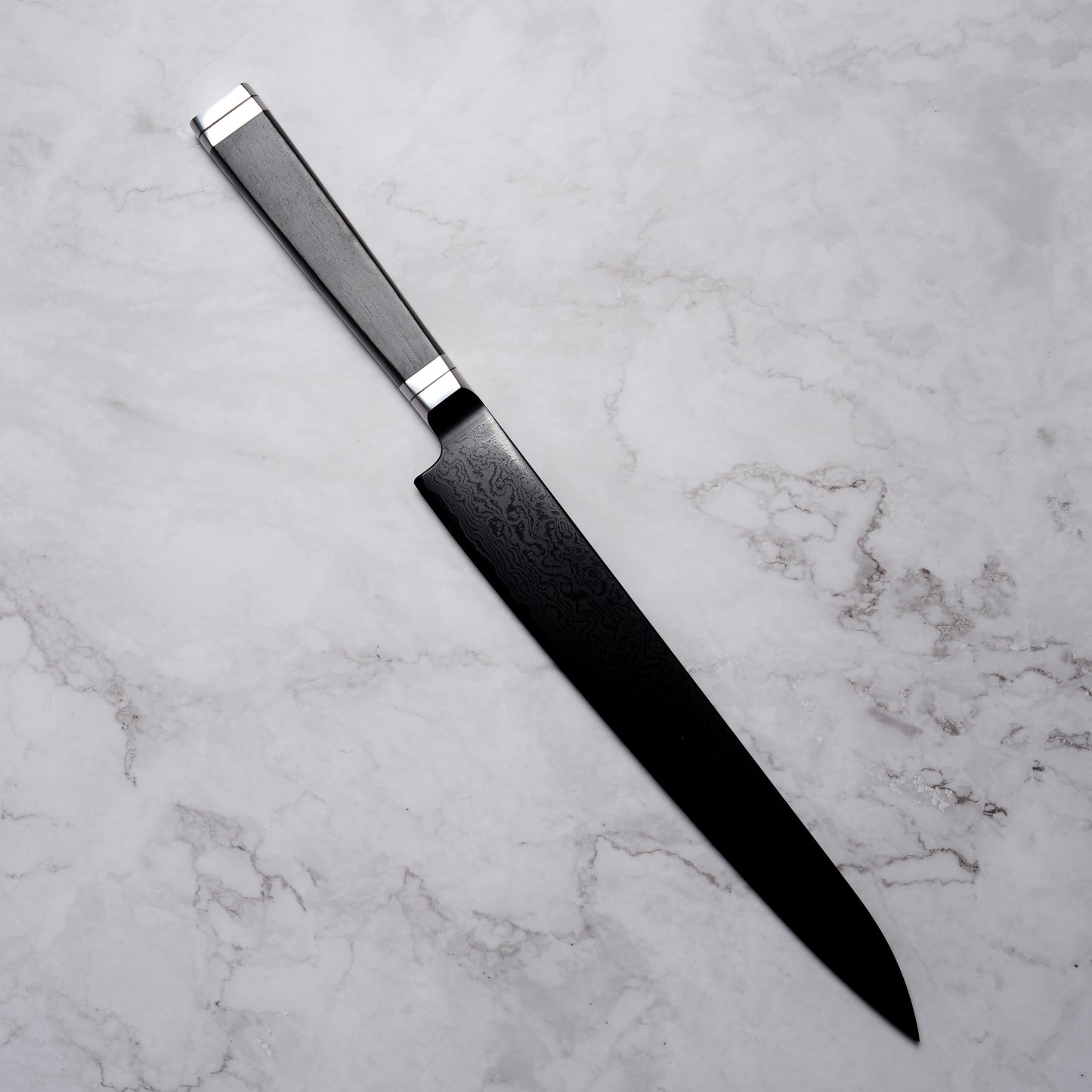 Noseto Buto Sujihiki 240mm Aus-8 Black Titanium Damascus Ebony Handle