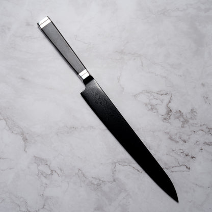 Noseto Buto Sujihiki 240mm Aus-8 Black Titanium Damascus Ebony Handle