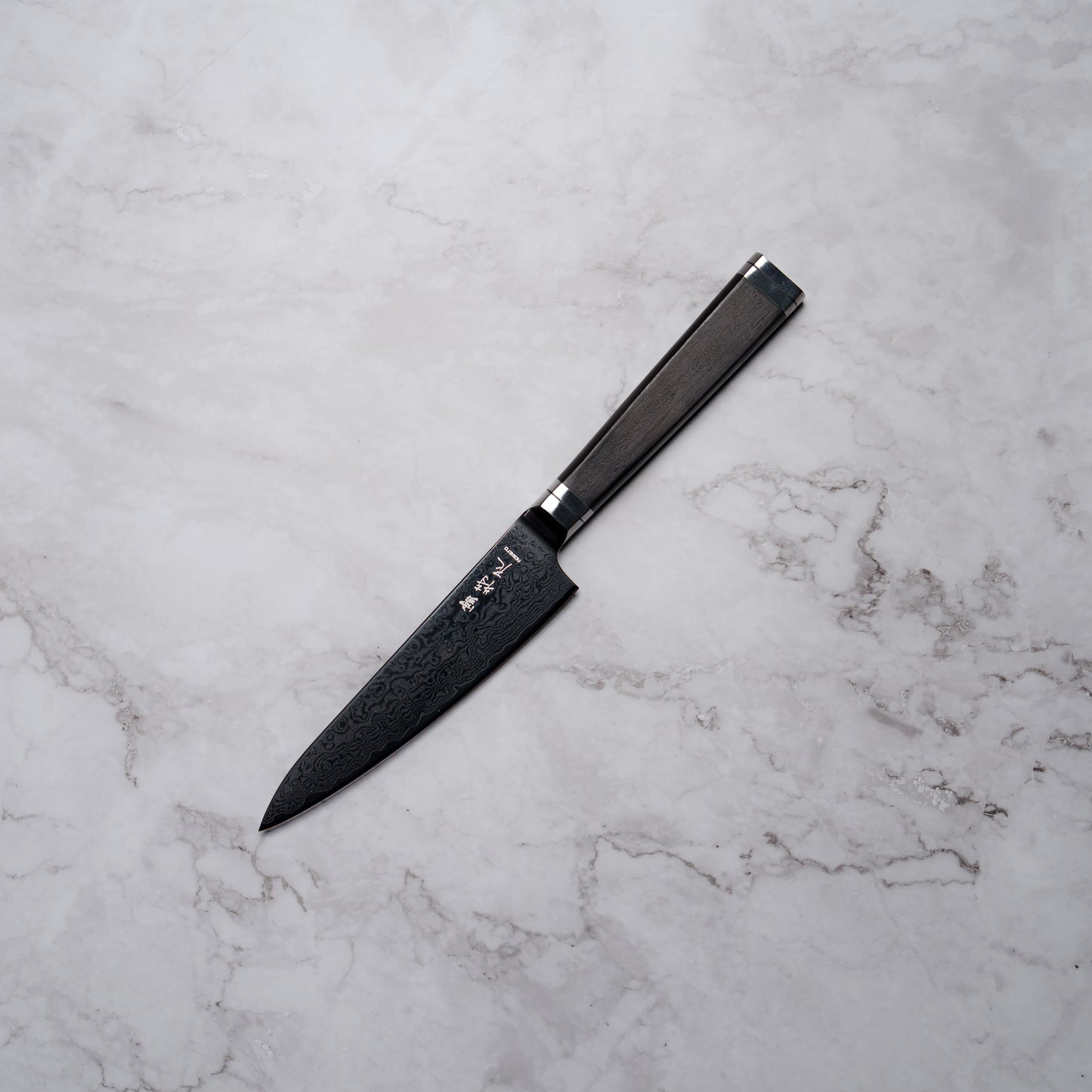 Noseto Buto Petty 135mm Aus-8 Black Titanium Damascus Ebony Handle