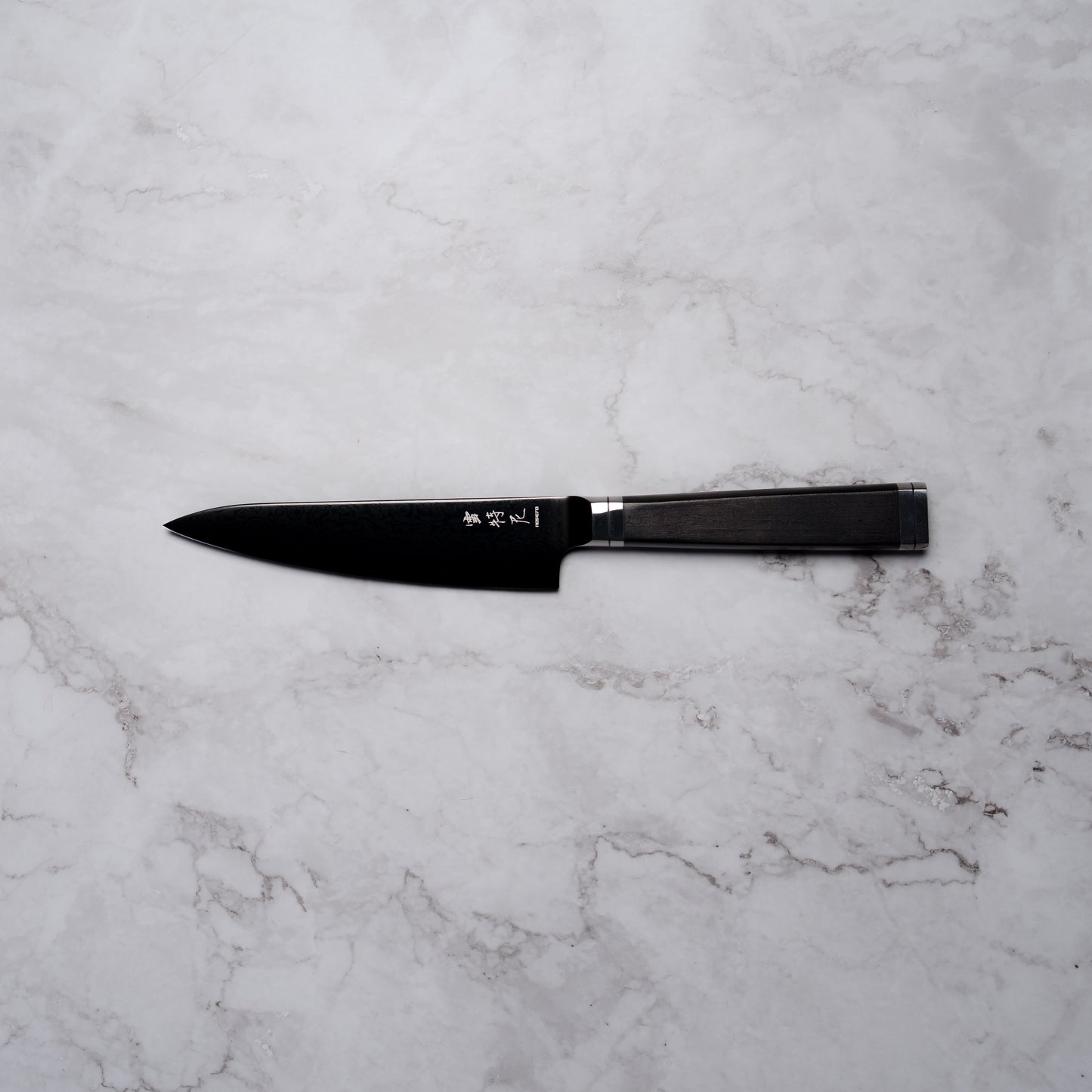 Noseto Buto Petty 135mm Aus-8 Black Titanium Damascus Ebony Handle