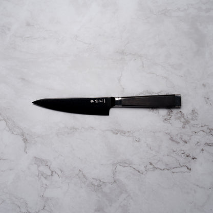 Noseto Buto Petty 135mm Aus-8 Black Titanium Damascus Ebony Handle
