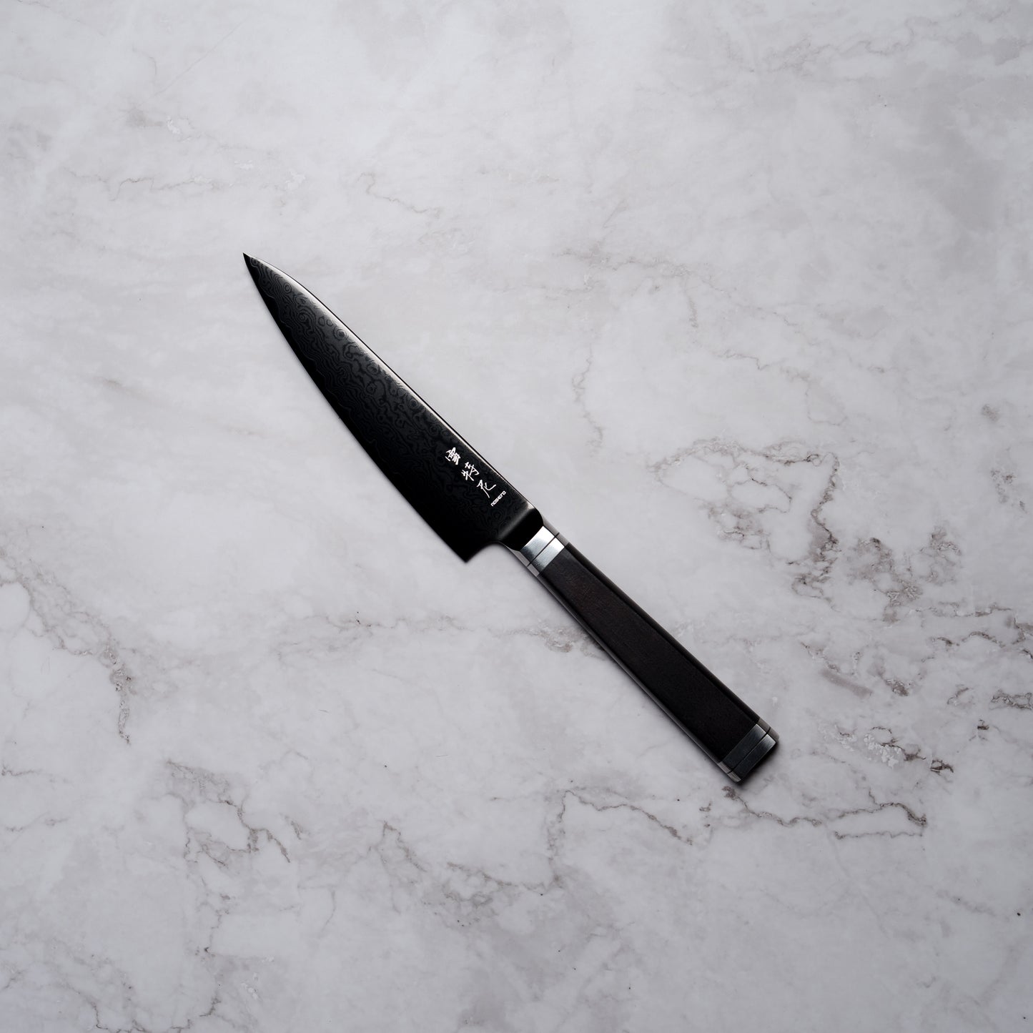 Noseto Buto Petty 135mm Aus-8 Black Titanium Damascus Ebony Handle