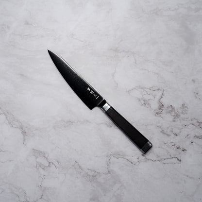 Noseto Buto Petty 135mm Aus-8 Black Titanium Damascus Ebony Handle