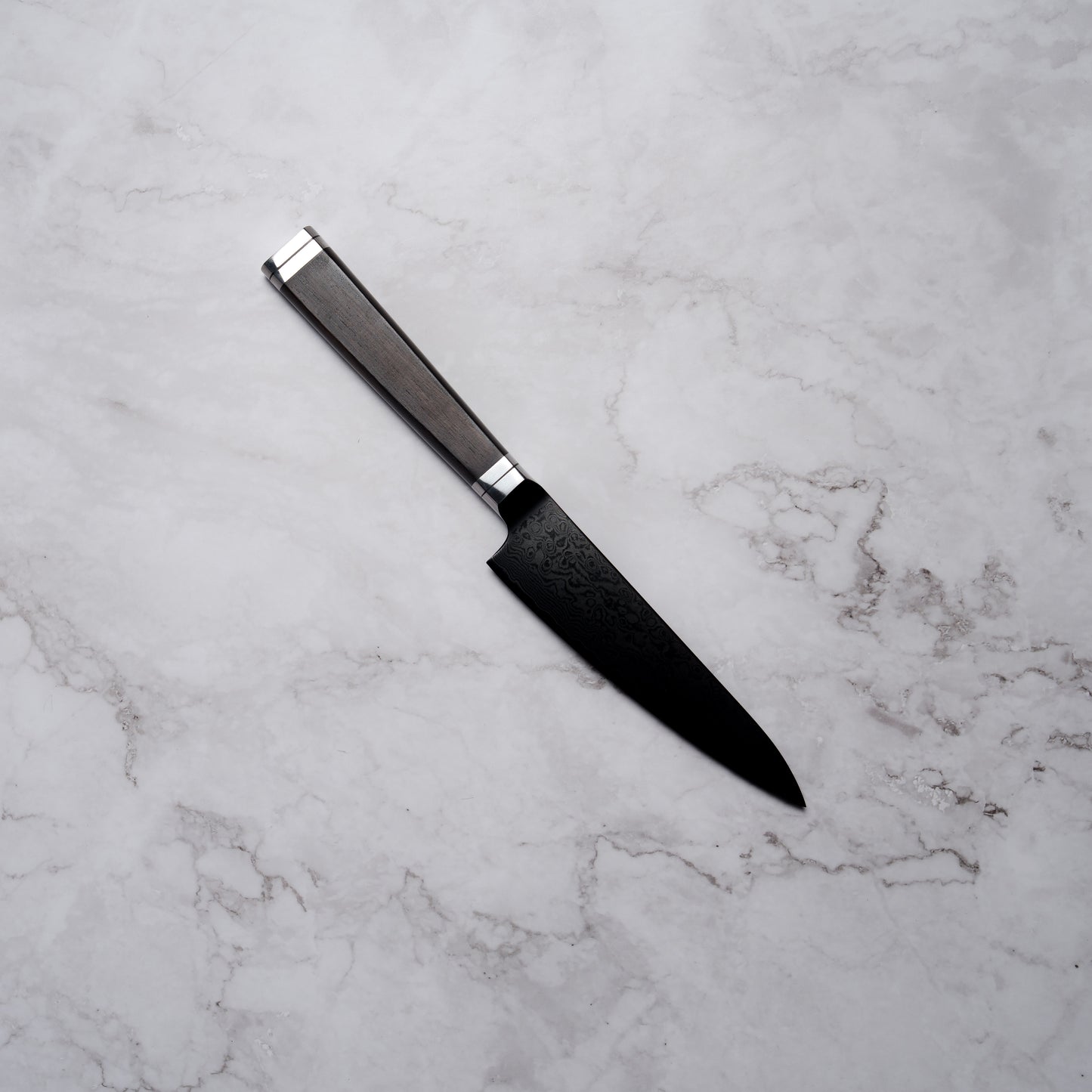 Noseto Buto Petty 135mm Aus-8 Black Titanium Damascus Ebony Handle