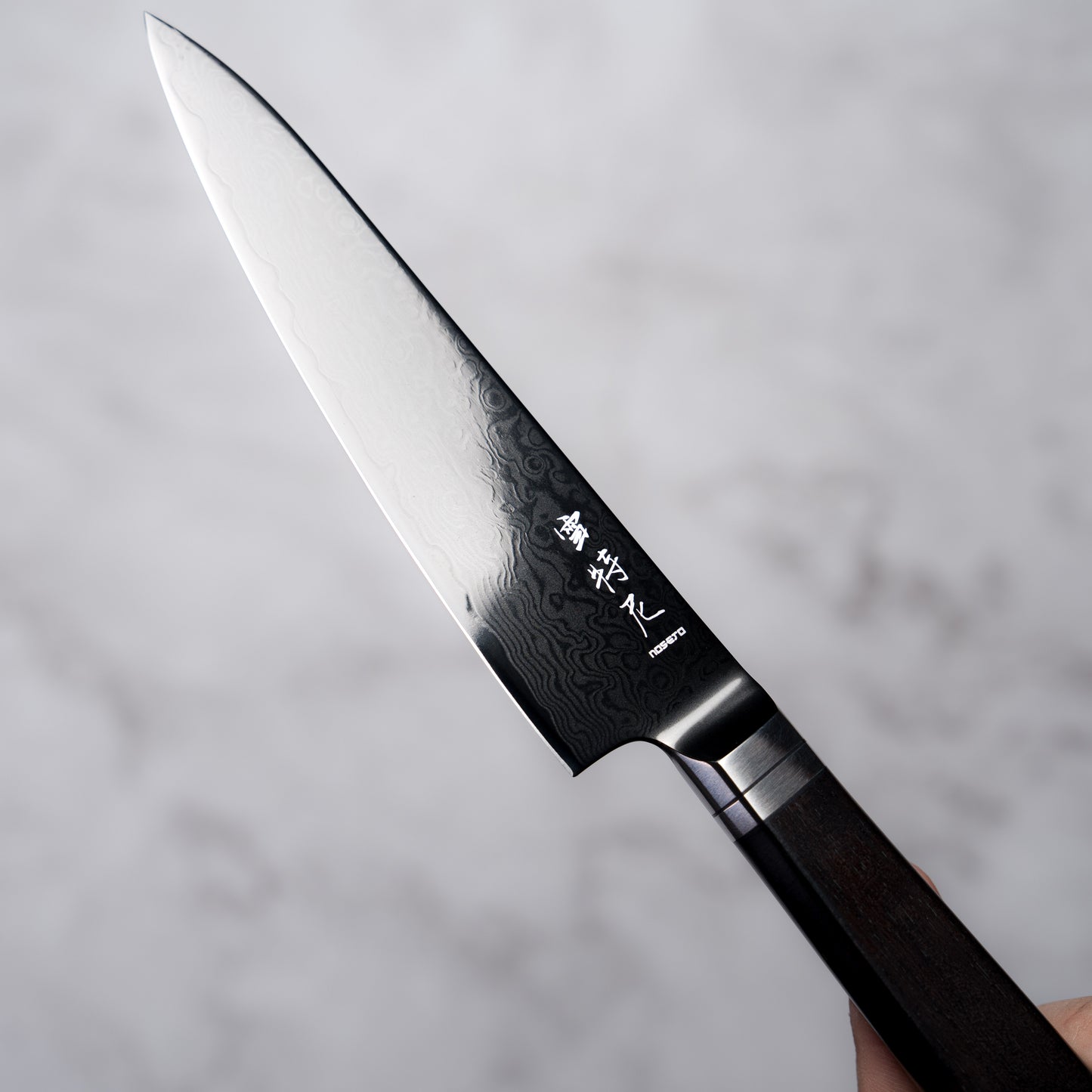 Noseto Buto Petty 135mm Aus-8 Black Titanium Damascus Ebony Handle