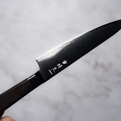 Noseto Buto Petty 135mm Aus-8 Black Titanium Damascus Ebony Handle