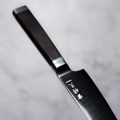 Noseto Buto Petty 135mm Aus-8 Black Titanium Damascus Ebony Handle