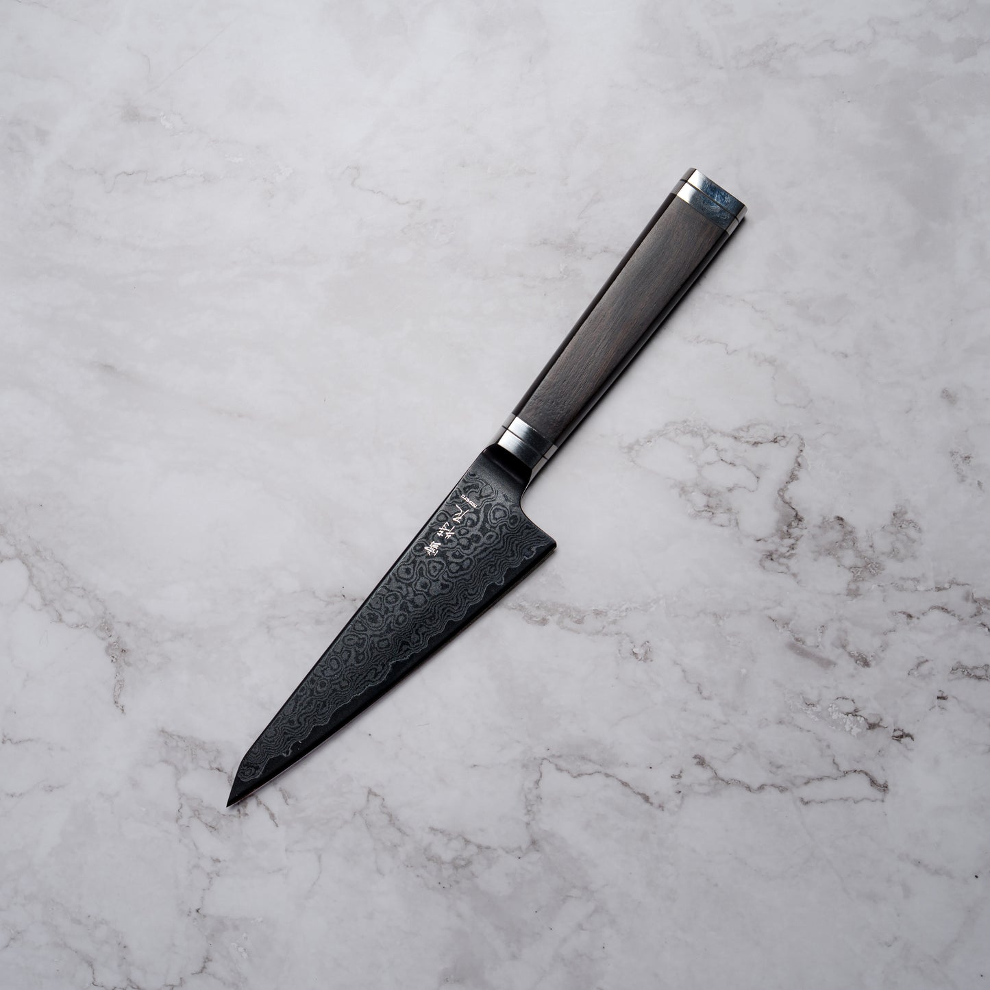 Noseto Buto Honesuki 150mm Aus-8 Black Titanium Damascus Ebony Handle