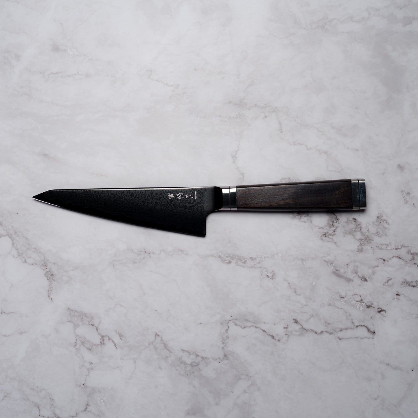 Noseto Buto Honesuki 150mm Aus-8 Black Titanium Damascus Ebony Handle