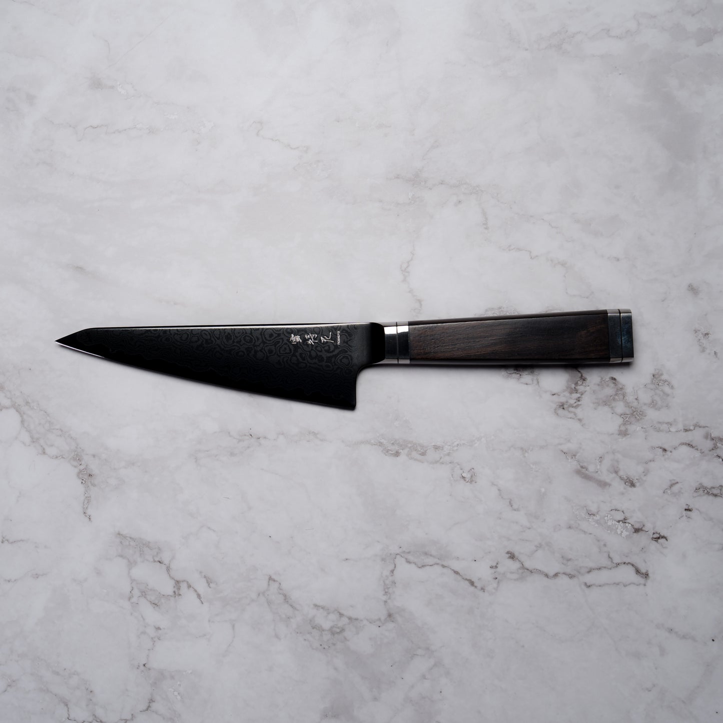 Noseto Buto Honesuki 150mm Aus-8 Black Titanium Damascus Ebony Handle