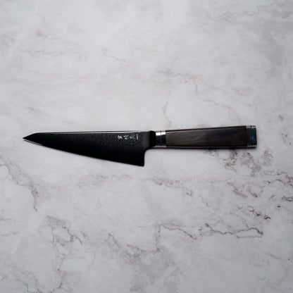 Noseto Buto Honesuki 150mm Aus-8 Black Titanium Damascus Ebony Handle