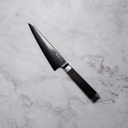 Noseto Buto Honesuki 150mm Aus-8 Black Titanium Damascus Ebony Handle