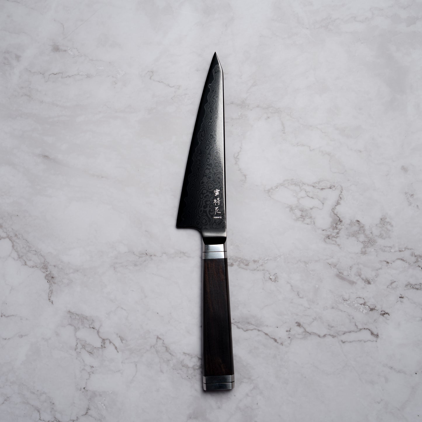 Noseto Buto Honesuki 150mm Aus-8 Black Titanium Damascus Ebony Handle