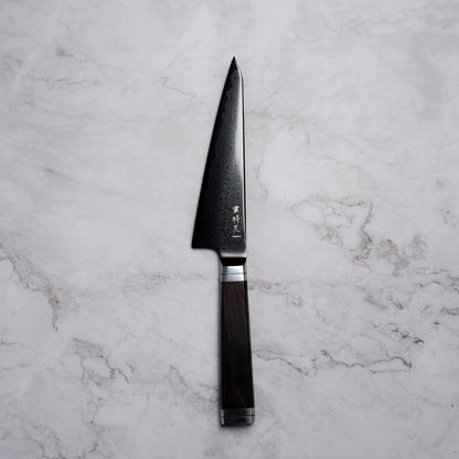Noseto Buto Honesuki 150mm Aus-8 Black Titanium Damascus Ebony Handle