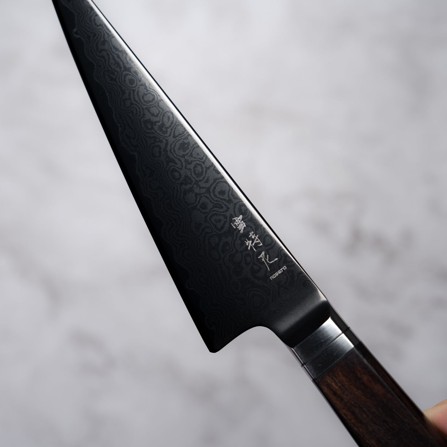 Noseto Buto Honesuki 150mm Aus-8 Black Titanium Damascus Ebony Handle