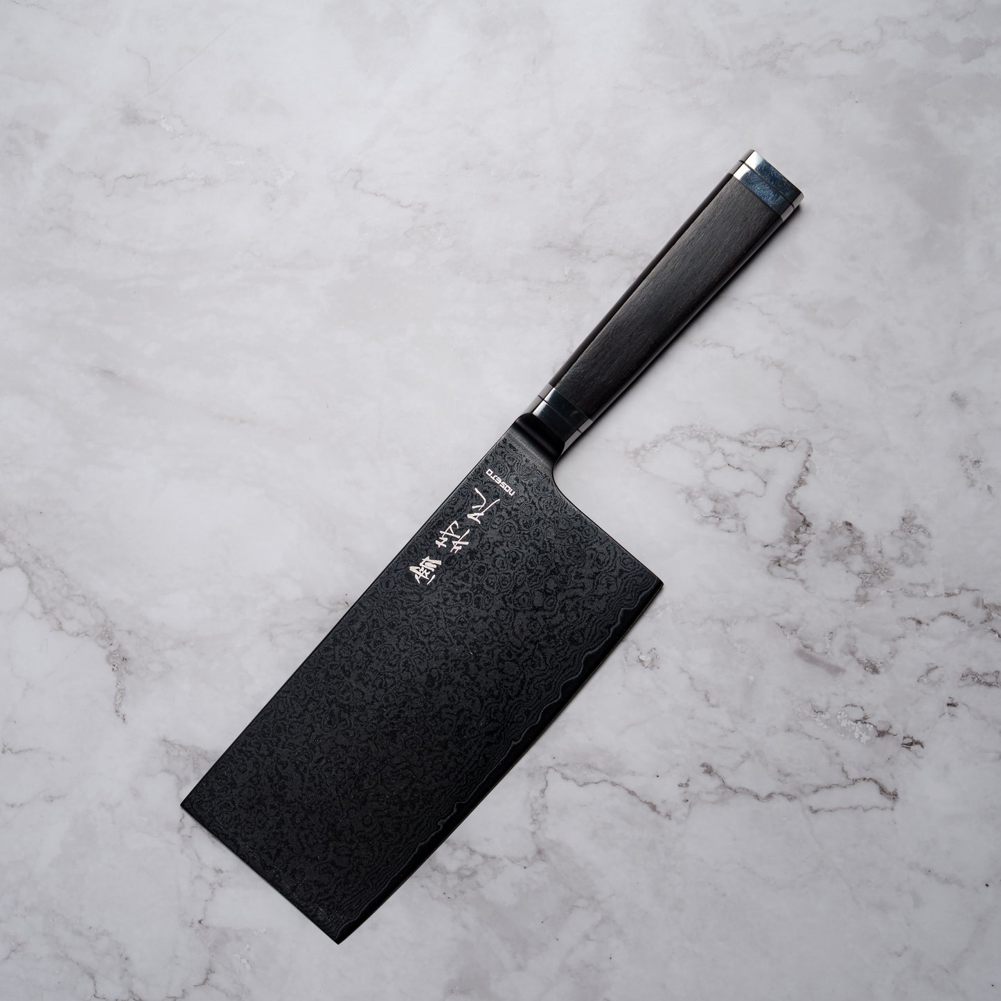 Noseto Buto Cleaver 180mm Aus-8 Black Titanium Damascus Ebony Handle