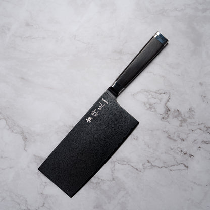 Noseto Buto Cleaver 180mm Aus-8 Black Titanium Damascus Ebony Handle