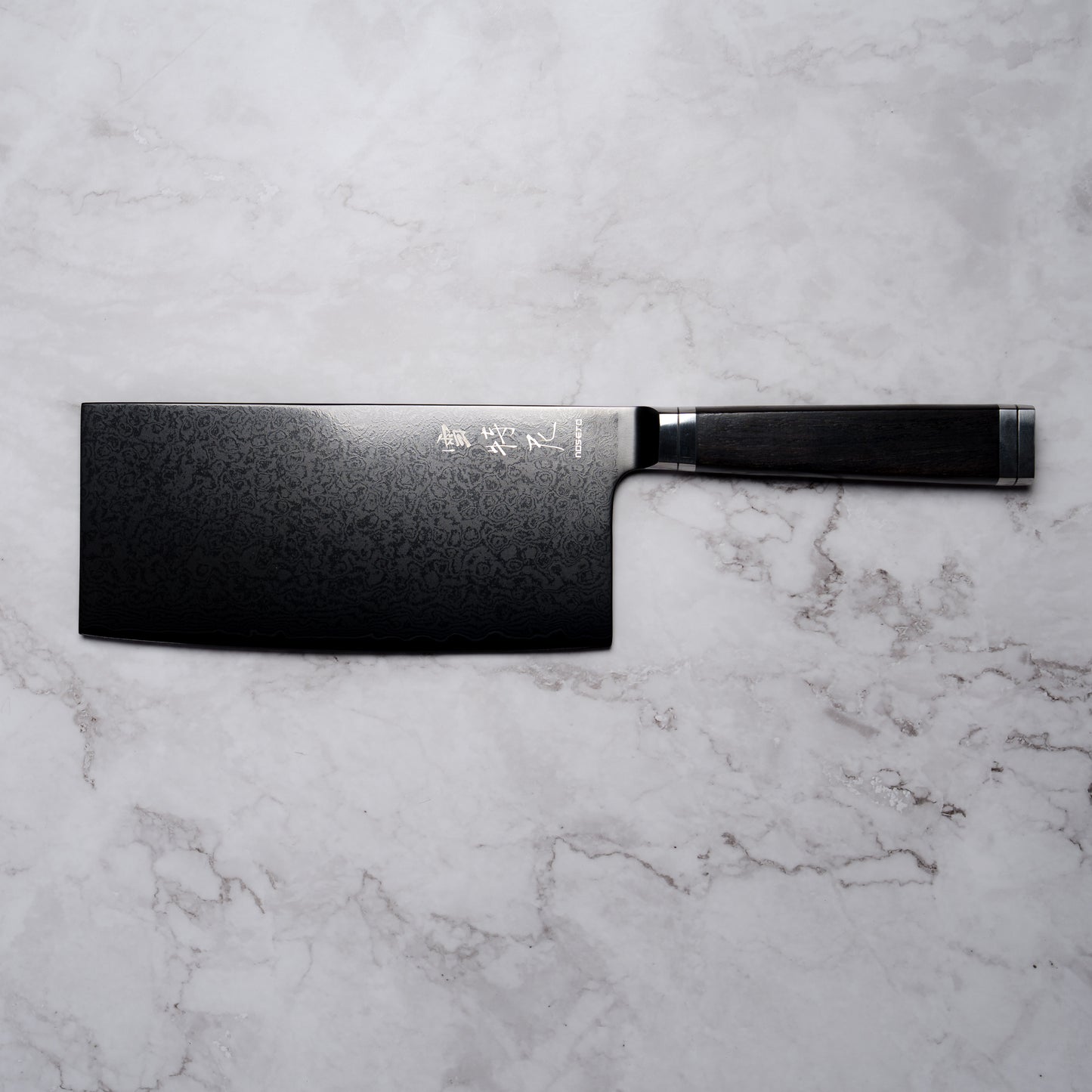 Noseto Buto Cleaver 180mm Aus-8 Black Titanium Damascus Ebony Handle