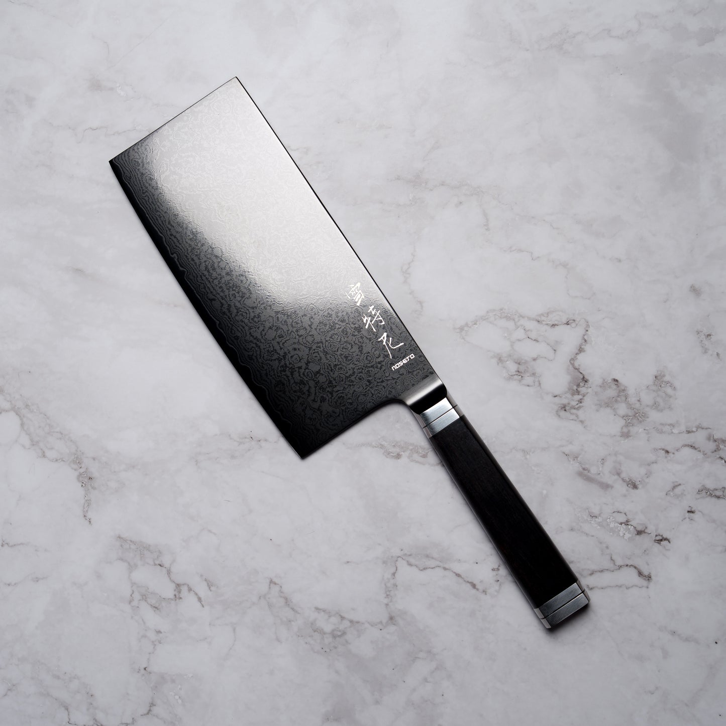 Noseto Buto Cleaver 180mm Aus-8 Black Titanium Damascus Ebony Handle