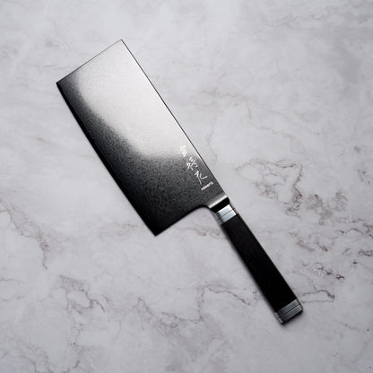 Noseto Buto Cleaver 180mm Aus-8 Black Titanium Damascus Ebony Handle