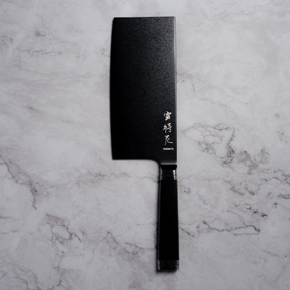 Noseto Buto Cleaver 180mm Aus-8 Black Titanium Damascus Ebony Handle