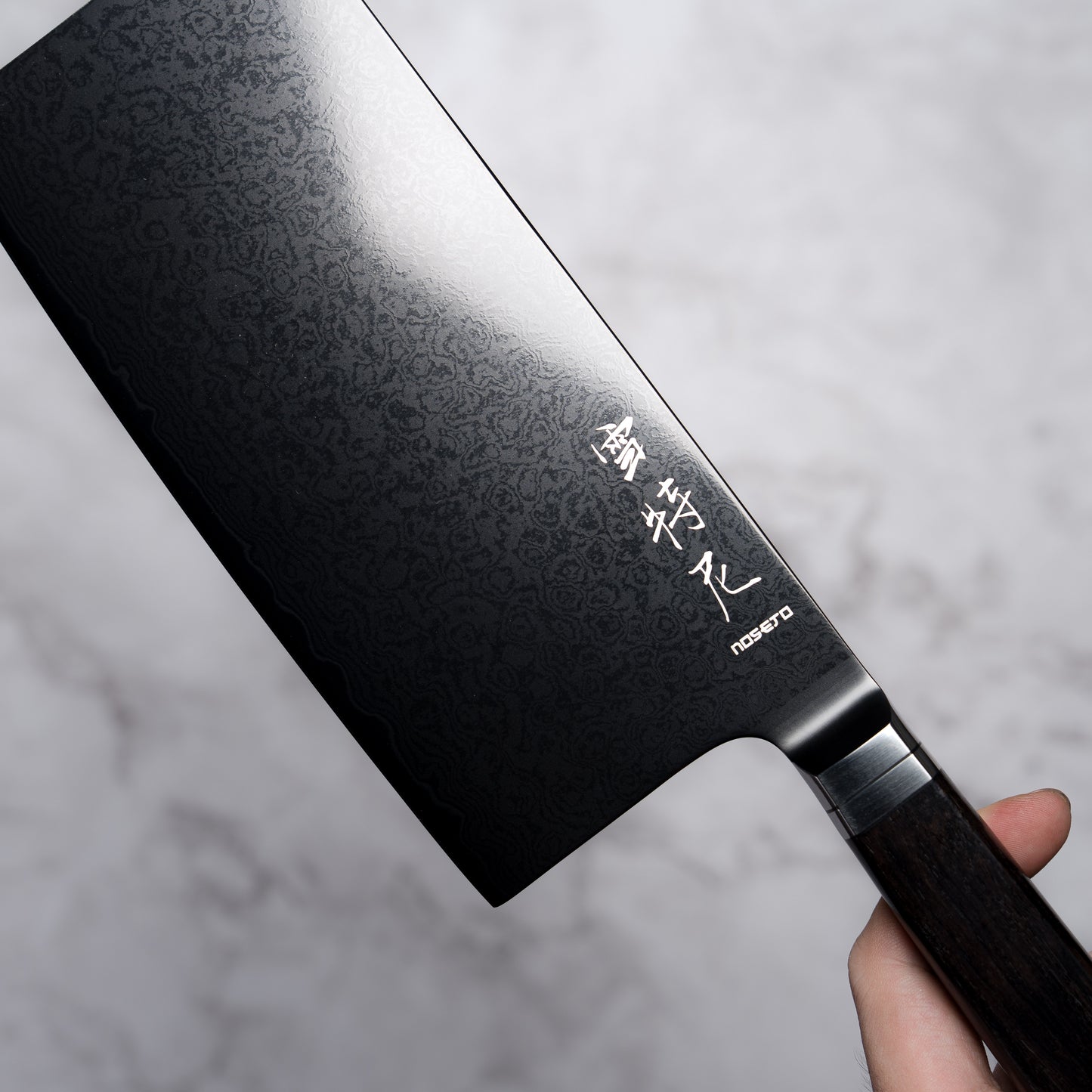 Noseto Buto Cleaver 180mm Aus-8 Black Titanium Damascus Ebony Handle