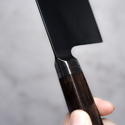 Noseto Buto Cleaver 180mm Aus-8 Black Titanium Damascus Ebony Handle