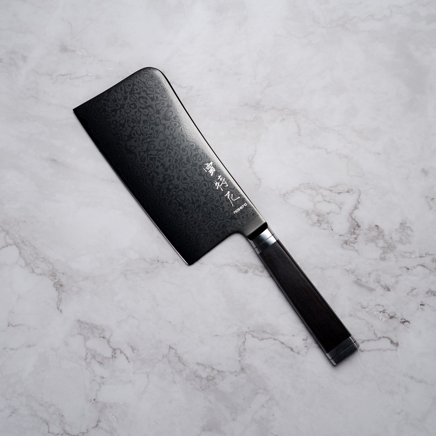 Noseto Buto Chopper 165mm Aus-8 Black Titanium Damascus Ebony Handle