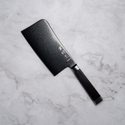 Noseto Buto Chopper 165mm Aus-8 Black Titanium Damascus Ebony Handle