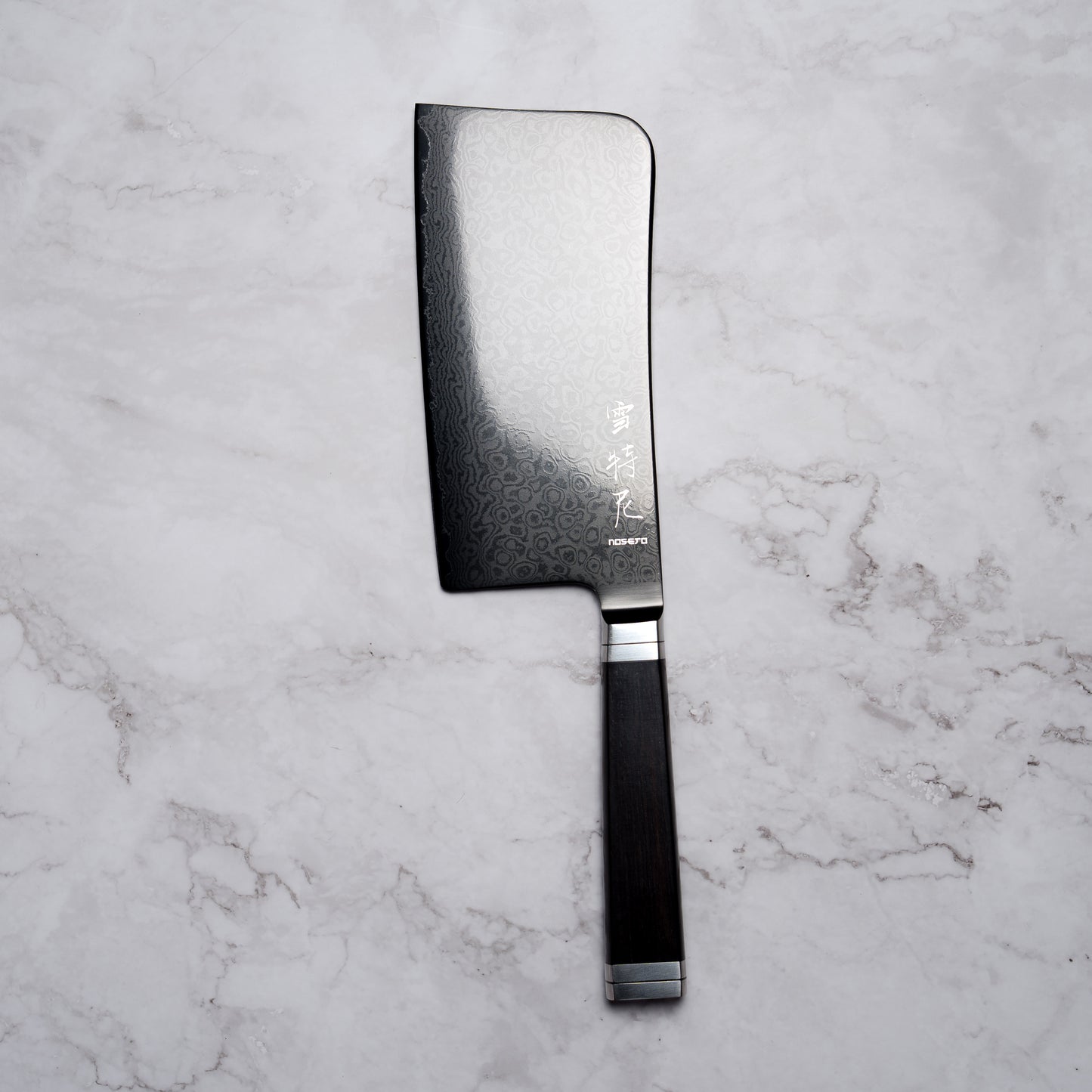 Noseto Buto Chopper 165mm Aus-8 Black Titanium Damascus Ebony Handle