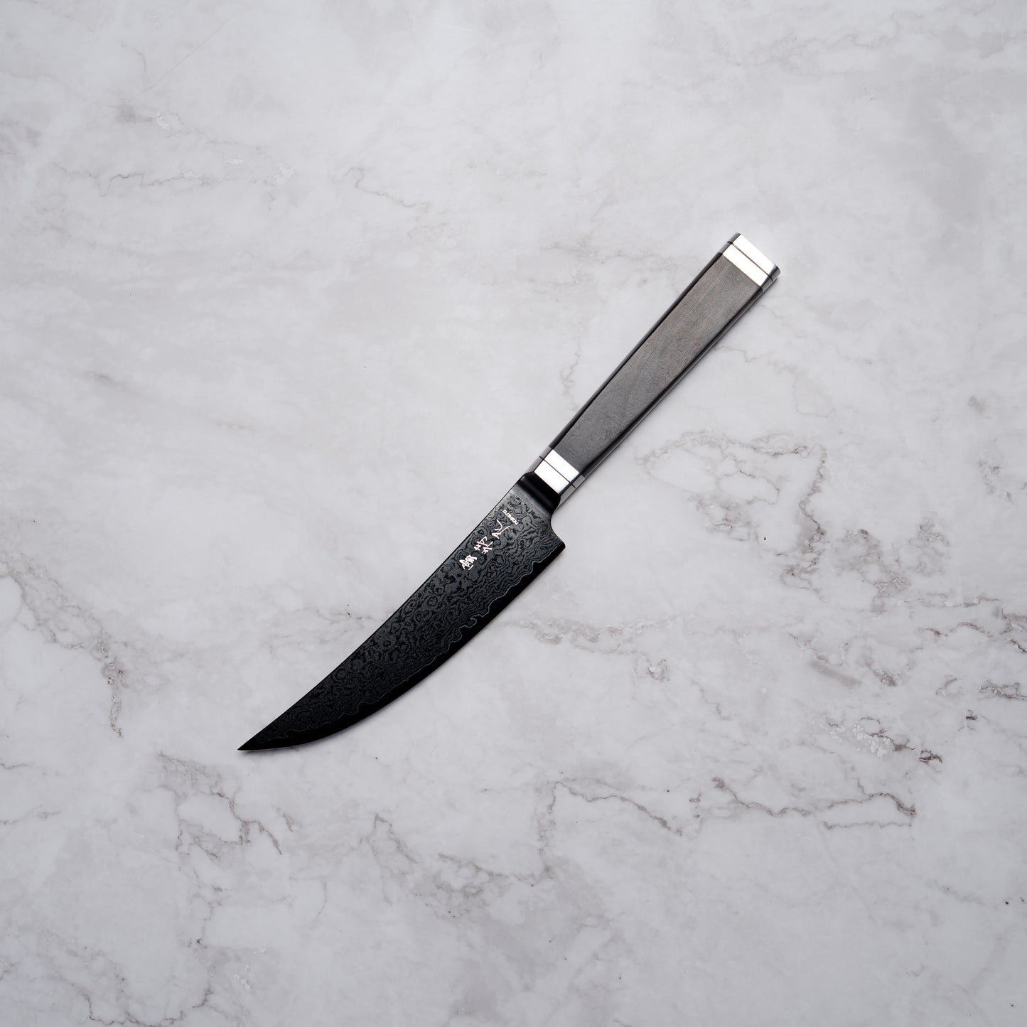 Noseto Buto Steak Knife 135mm Aus-8 Black Titanium Damascus Ebony Handle