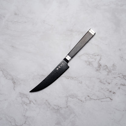 Noseto Buto Steak Knife 135mm Aus-8 Black Titanium Damascus Ebony Handle