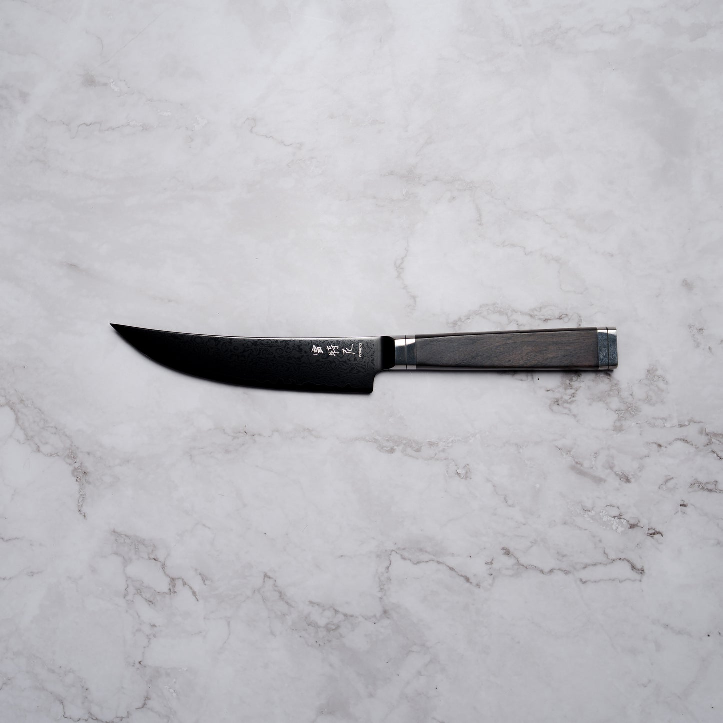 Noseto Buto Steak Knife 135mm Aus-8 Black Titanium Damascus Ebony Handle