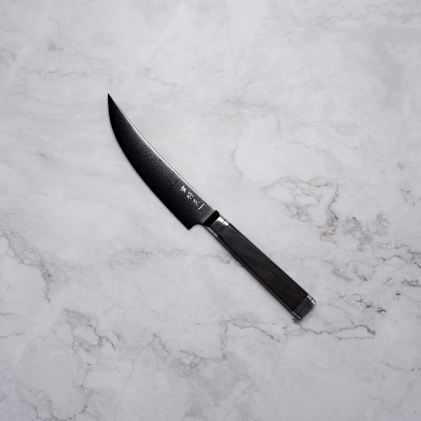 Noseto Buto Steak Knife 135mm Aus-8 Black Titanium Damascus Ebony Handle
